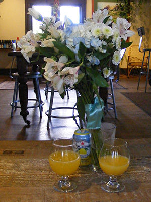 Our fancy drinks and my bouquet
