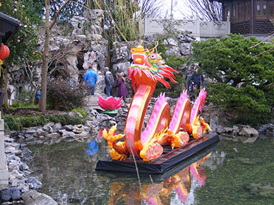 A floating dragon at the Chinese garden in Portland