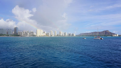 Rainbow over Waikiki Hotels and Diamond Head