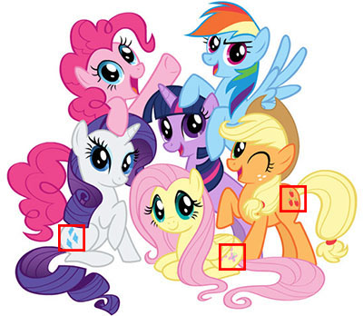 My Little Pony Mane Six with Cutie Marks Outlined