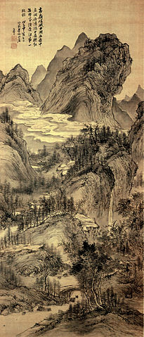 Autumn landscape on silk hanging scroll