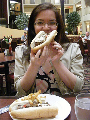 Eating Philly cheesesteaks
